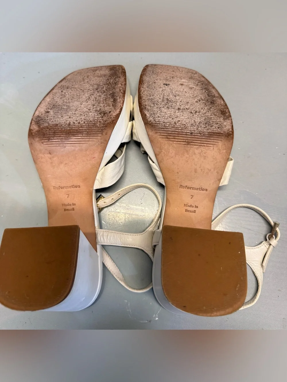 Reformation White Leather Bow Block Heel Platform Sandals Size 7
